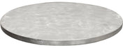 A round, flat 24 inch aluminum disk with a smooth, silvery surface featuring swirling, brushed patterns. This thick tabletop cover has a clean, reflective edge for a polished, industrial appearance against a plain white background.