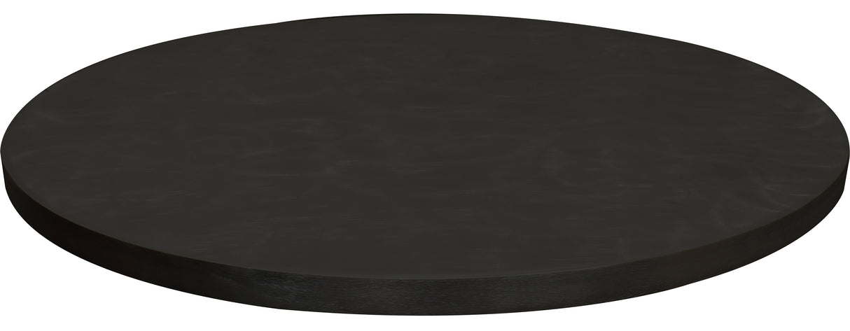 A black 30" round table cover with a smooth, matte finish and subtle, cloudy patterns, photographed against a white background. The flat surface resembles a tabletop or circular disk, perfect as an aluminum table cover for modern decor.