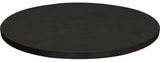 A black 30" round table cover with a smooth, matte finish and subtle, cloudy patterns, photographed against a white background. The flat surface resembles a tabletop or circular disk, perfect as an aluminum table cover for modern decor.