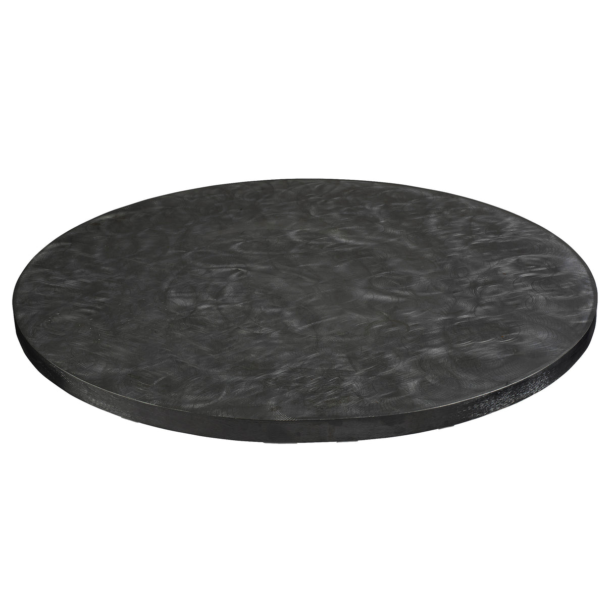 A round, flat, dark gray 30" round table cover with a subtle swirling pattern on its surface. The edge is slightly beveled, and the material appears to be a sturdy composite or laminate tabletop cover, shown against a white background.