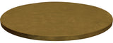 A flat, round, metallic disk with a brushed gold finish and subtle circular patterns serves as an elegant aluminum table cover. Its reflective sheen and slightly rounded edges stand out against the plain white background as it lies horizontally.