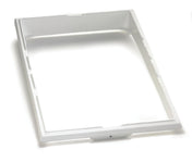 A rectangular white riser with rounded edges and a raised border, crafted from Duracoat coated cast aluminum. Placed on a plain white background, the frame is empty in the center and features a slightly thicker section along the bottom edge.