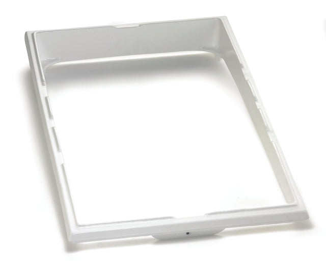 A rectangular white riser with rounded edges and a raised border, crafted from Duracoat coated cast aluminum. Placed on a plain white background, the frame is empty in the center and features a slightly thicker section along the bottom edge.