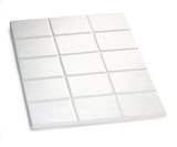 A white, rectangular object resembling a chocolate bar with 15 raised, square segments is shown on a white background. Made from Duracoat coated cast aluminum, it features a smooth surface and is dishwasher safe.