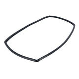 A black rubber Replacement Door Gasket is shown on a white background. Oval-shaped with slightly squared corners and a smooth surface, it’s designed to fit around the edge of a Cadco OV-013 or half size convection oven door for a secure seal.