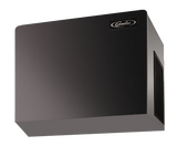 A black, rectangular commercial ice machine with a smooth exterior, angled view showing the Cornelius logo on the top right and a vent on the side, against a plain, light background—ideal as a nugget ice maker for businesses.