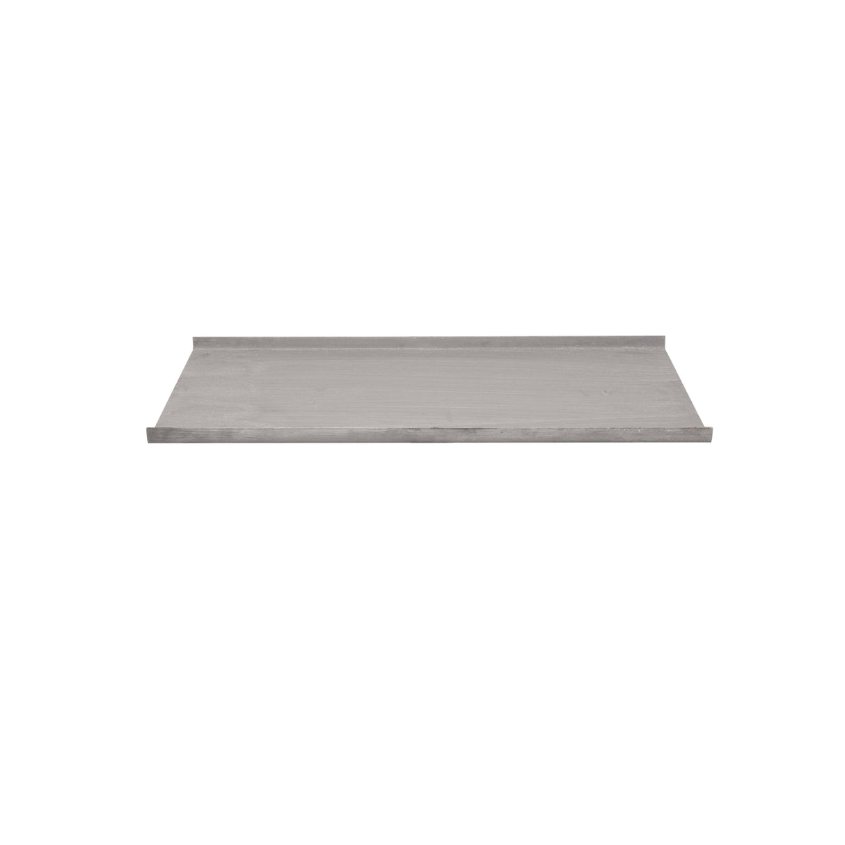A plain, rectangular gray metal shelf with slightly raised edges on three sides, reminiscent of a Vulcan emitter panel. The minimalist and functional design is suitable for wall mounting or storage use, isolated on a white background.