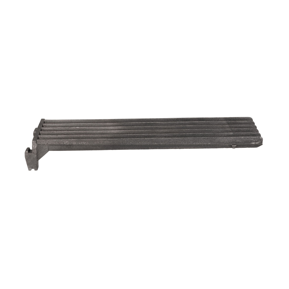 A long, black, rectangular cast iron grate (GRATE-CSTR24) by Vulcan features five parallel ridges along its length and a perpendicular mounting bracket on one end, set against a white background.