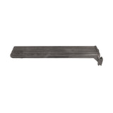 A black metal bracket with a flat, ridged surface and a hook-like end, photographed against a white background. This sturdy Vulcan bracket is likely designed for supporting shelves or securing items like the GRATE-CSTR24 cast iron grate.