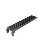 A black, rectangular cast iron grate with parallel grooves, resembling a grill grate. One end features two upward-facing prongs, while the other is solid and flat. This Vulcan GRATE-CSTR24 is photographed on a white background.
