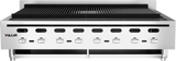 A large Vulcan charbroiler with black grates, six control knobs, and a logo on the front left side. This sturdy countertop charbroiler features an industrial design ideal for busy restaurant kitchens.