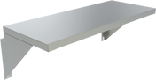 A stainless steel wall-mounted shelf with a smooth, rectangular surface and two sturdy triangular brackets supporting it from below. This 25" wide plate rail features a sleek, industrial look and is shown against a plain white background.