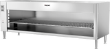 A large stainless steel commercial kitchen broiler by Vulcan with a grated cooking surface, four sturdy legs, and an open front. The appliance features a stainless steel exterior and is designed for heavy-duty food preparation with a reflective finish.