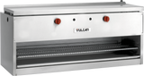 A commercial 36 inch stainless steel broiler with a wire rack, two red control knobs, a Vulcan brand logo in the center, and an infrared burner—commonly used in restaurants as a Cheesemelter for grilling or broiling food.