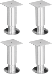 Four identical metal security legs, each featuring a cylindrical body, a round base, and a square mounting plate with screw holes at the top. The brushed steel finish adds durability and style, displayed on a plain background.