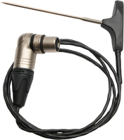 A Vulcan replacement food probe featuring a metal needle attached to a black T-shaped handle. The needle is linked by a coiled wire ending in an XLR connector, designed for measuring internal temperatures on ABC-P units.
