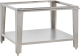 A stainless steel open leg frame table with four legs, an open top, and a solid lower shelf. Featuring adjustable feet and reinforced corners, it’s ideal for heavy equipment or as a utility stand in industrial or kitchen settings.