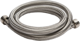 A coiled, flexible Vulcan HOSEWTR,3/4" female GHT metal hose with a shiny, braided stainless steel exterior and threaded connectors on both ends is neatly looped in a circle, displayed on a plain white background.