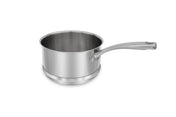 A shiny 304 stainless steel saucepan with a long, curved handle is shown on a white background. The pot is empty, featuring smooth sides, a flat base, and both the interior and exterior have a polished finish.