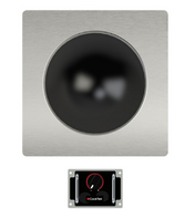 A drop-in square metal induction cooktop with a central black circular heating area is shown above a small rectangular control panel featuring a red dial, CookTek branding, and mounting brackets on each side. This unit delivers 1800W of power.