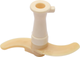 A beige plastic food processor blade attachment with two curved blades and a central cylindrical hub for connecting to a Hobart Cutter Mixer, set against a white background. Compatible with mixers featuring a stainless steel bowl.