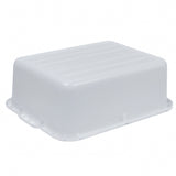 A translucent, rectangular plastic container lid made of high density polyethylene with a slightly raised, ridged top and rounded edges. The milky white NSF approved lid features small protruding tabs along the sides for secure attachment.