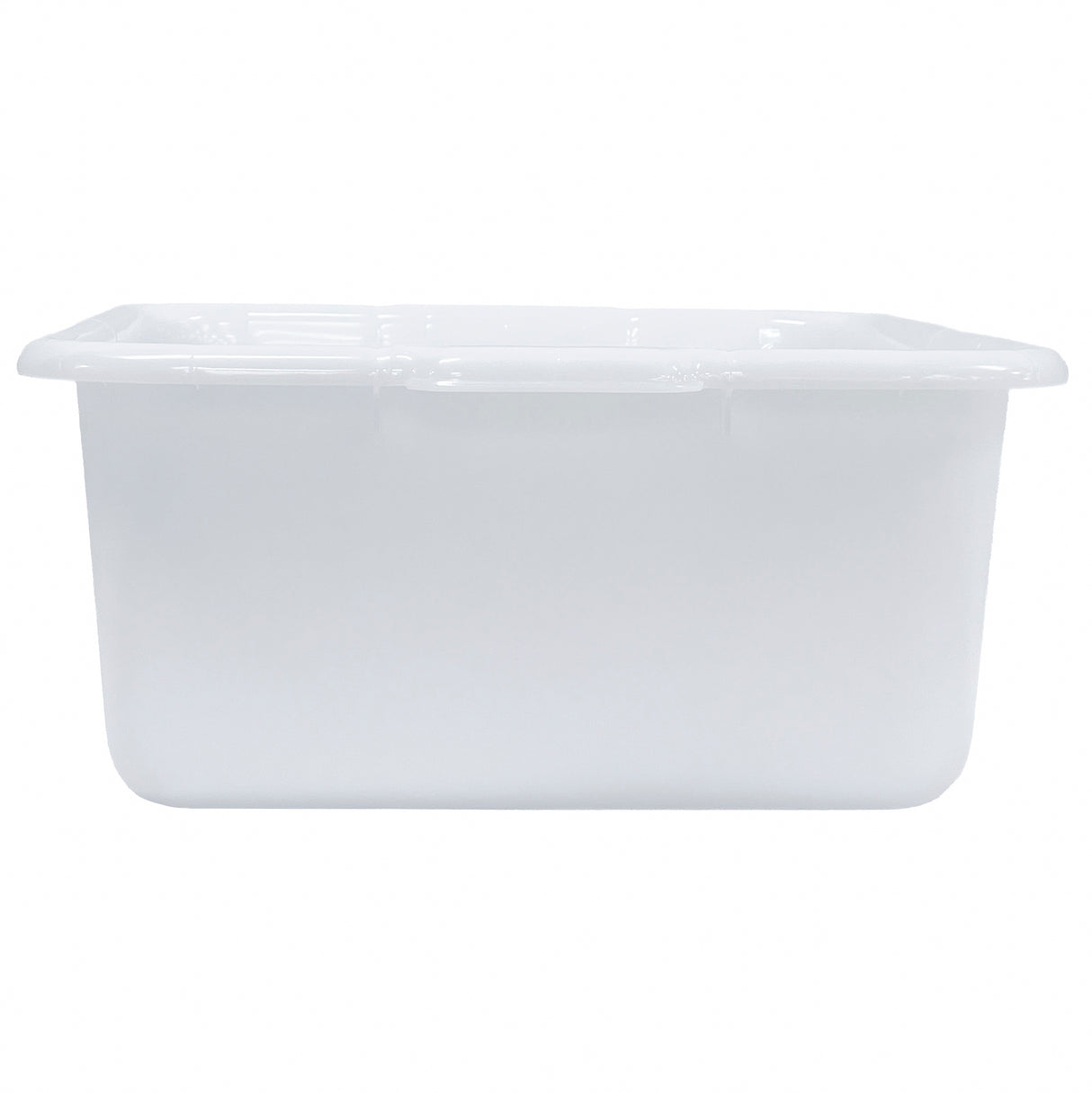 A white, rectangular plastic tub made from high density polyethylene with smooth sides and rounded edges, shown against a plain white background. NSF approved and suitable for use as a Freezer Drain Box or other household and utility needs.
