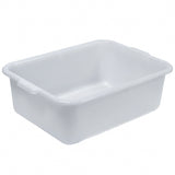 A plain, rectangular white plastic tub made of high density polyethylene with rounded corners and slightly flared sides. Small handles are integrated into the rim on each short side. The background is white and uncluttered.