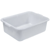 A plain, rectangular white plastic tub made of high density polyethylene with rounded corners and slightly flared sides. Small handles are integrated into the rim on each short side. The background is white and uncluttered.