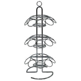 This TableCraft 3-tier stand features a silver metal design with four circular cone holders on each tier, arranged around a central pole. It includes a rounded loop handle and a stable U-shaped base, ideal for presenting cones or bottles.