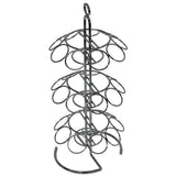 A vertical chrome metal coffee pod holder with a central pole and 3-tier circular slots, designed to hold coffee pods. The holder has a loop handle on top for easy carrying and a stable tripod base, similar in style to TableCraft’s cone holder designs.