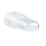 A clear plastic preform, shaped like a small, thick test-tube with threading at the open end, lies on its side against a white background. BPA free and commonly used as the initial form for manufacturing plastic bottles.