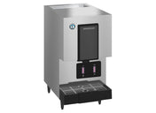 A commercial stainless steel water dispenser and ice maker by Hoshizaki, featuring two labeled spouts for both water and cubelet ice, a drip tray at the bottom, top ventilation, and sturdy black legs.