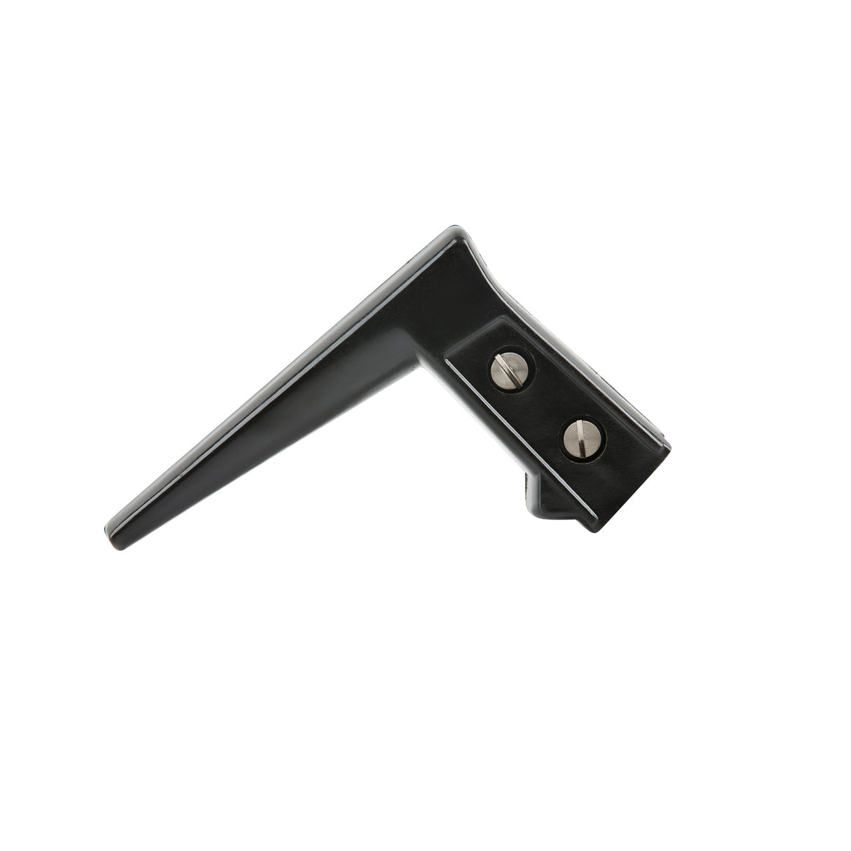 A black, L-shaped metal bracket with two silver screws in the shorter, vertical section. The image is on a white background, showing a side view of this sleek, modern replacement handle—perfect for updating your coffee server.