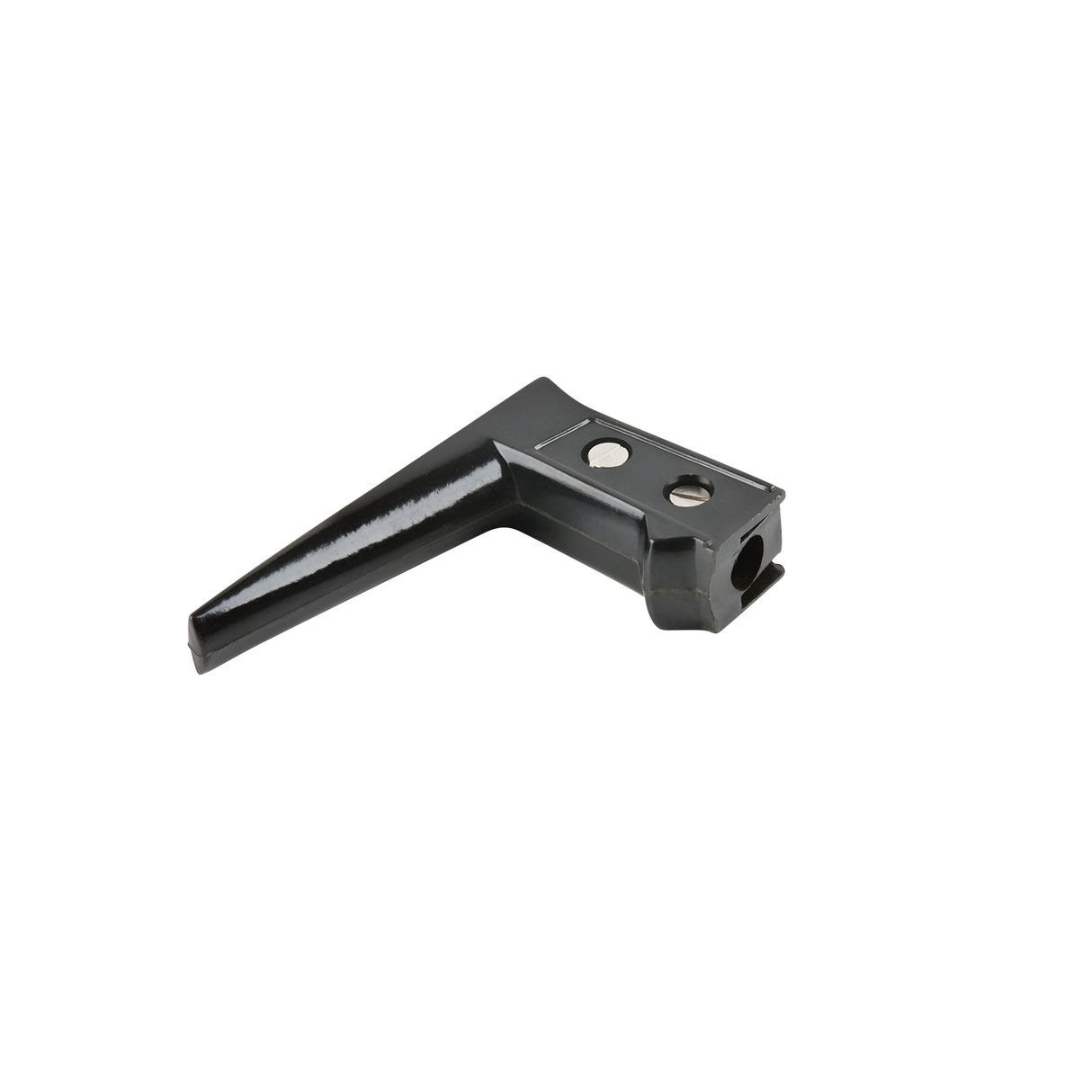 A black, angular metal bracket with two circular holes and a tapered end, photographed on a white background. The sturdy replacement handle features a smooth, reflective finish and is suitable for use with a coffee server.
