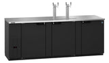 A sleek, modern Draft Beer Cooler with a three-section design features three doors, a stainless steel countertop, and two tall silver beer taps. The left side includes a vent and control panel, making it ideal for bars or restaurants seeking direct draw convenience.