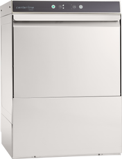 A commercial Centerline Dishwasher with a modern, industrial design features high temperature sanitizing, a large front door, control panel with buttons and indicator lights, and is ideal for professional kitchens.