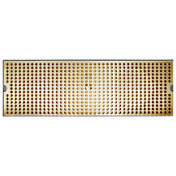 A rectangular gold grater plate with a grid of small round holes, similar to a stainless steel drip tray. The reflective metallic surface has two small notches on the shorter sides for attachment and is viewed from above on a plain white background.