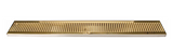 A stainless steel comb with evenly spaced teeth and a shiny, reflective surface. The rectangular comb lies flat against a white background, viewed from above.