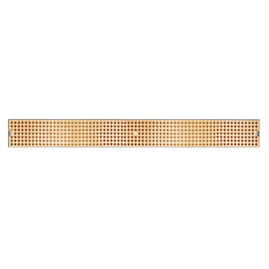 A long, narrow strip of copper-colored perforated board (stripboard) with evenly spaced holes in a grid pattern, ideal for prototyping surface mount electronic circuits. The rectangular strip is set against a white background.