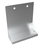 A stainless steel wall-mounted drip tray with two screw holes for mounting at the top and a perforated, slanted surface for drainage. The tray features clean, angular lines and an industrial appearance.