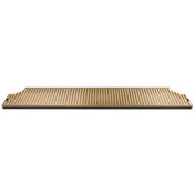 A rectangular, flat, beige cane webbing panel with a grid of evenly spaced holes resembles a drip tray trough. The panel has straight edges and two small, rounded indentations on the shorter sides. The background is plain white.