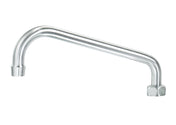 A silver, metal swing spout with a smooth, curved design. The Chrome Plated Brass surface is shiny and reflective, featuring a cylindrical tip on one end and a hexagonal connector for installation—a modern look from the Diamond Series Faucets.