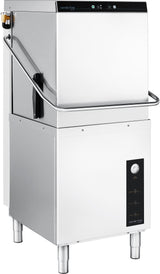 The Centerline Dishwasher is a commercial stainless steel, ENERGY STAR unit with a front handle, top control panel, and lower front pressure gauge. Its boxy, industrial design stands on four legs—perfect for professional kitchens relying on chemical sanitizing.