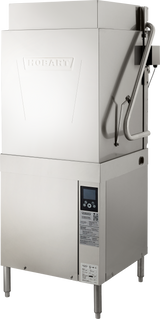 A commercial stainless steel Hobart ventless dishwashing machine with a tall, boxy structure, visible control panel, and sturdy right-side handle, designed for energy recovery and high-volume dishwashing in industrial kitchens. The Hobart logo is embossed on the front top section.