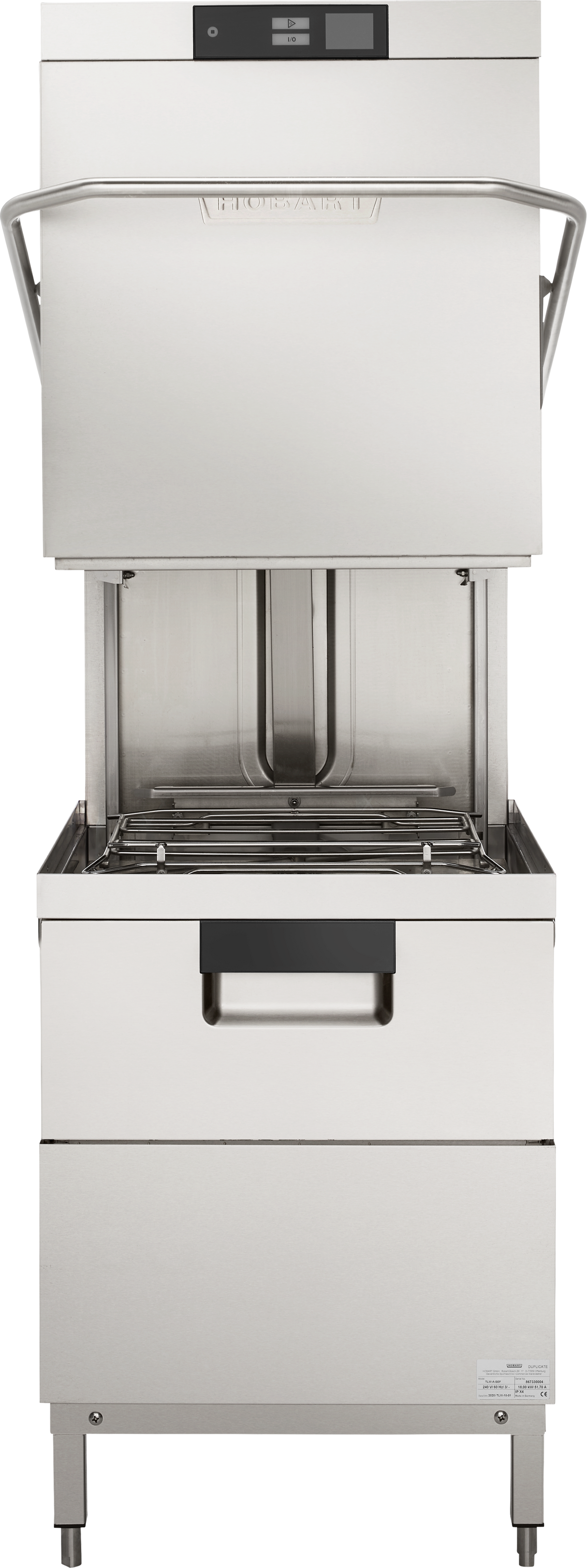 A commercial Two Level Door Type Dishwasher with a vertical door open, revealing the washing chamber inside. This sleek unit features high temp sanitizing and processes up to 80 racks/hr—ideal for professional kitchens demanding efficiency.