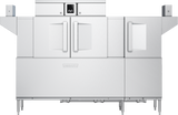 A large industrial Hobart CL86C commercial dishwasher with double front doors, a control panel at the top center, and two side panels. The conveyor dishwasher stands on metal legs against a plain background, with the Hobart logo at the bottom center.