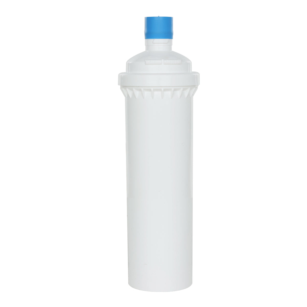A white cylindrical water filter cartridge with a textured midsection and blue cap, standing upright against a plain white background. Designed for sediment reduction, it offers simple, clean, and functional performance in any Water Filtration System.