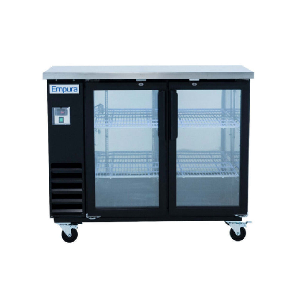 Empura Refrigeration E-KBB48-2G-24 49 Inch Back Bar Cooler with 2 Glass Doors Front View