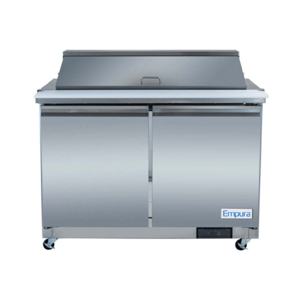 Empura E-KSP48M 48 Inch Refrigerated Sandwich Salad Mega Top Prep Table with 2 Swing Doors and 10.1 Cu Ft Capacity